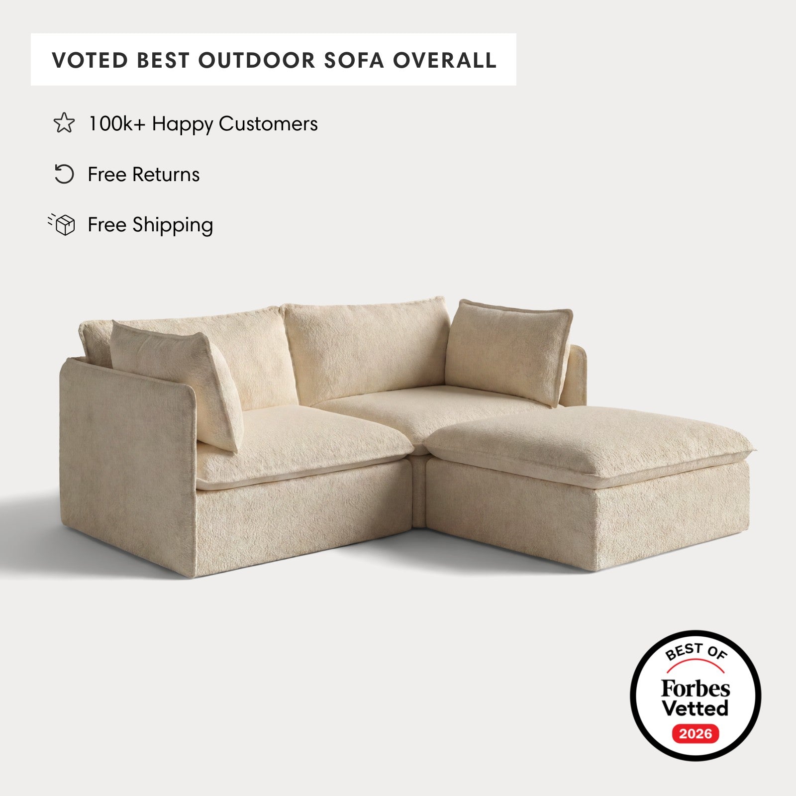 Modular Outdoor Washable 2-Seater Sectional | Alfresco Boucle in Cashew