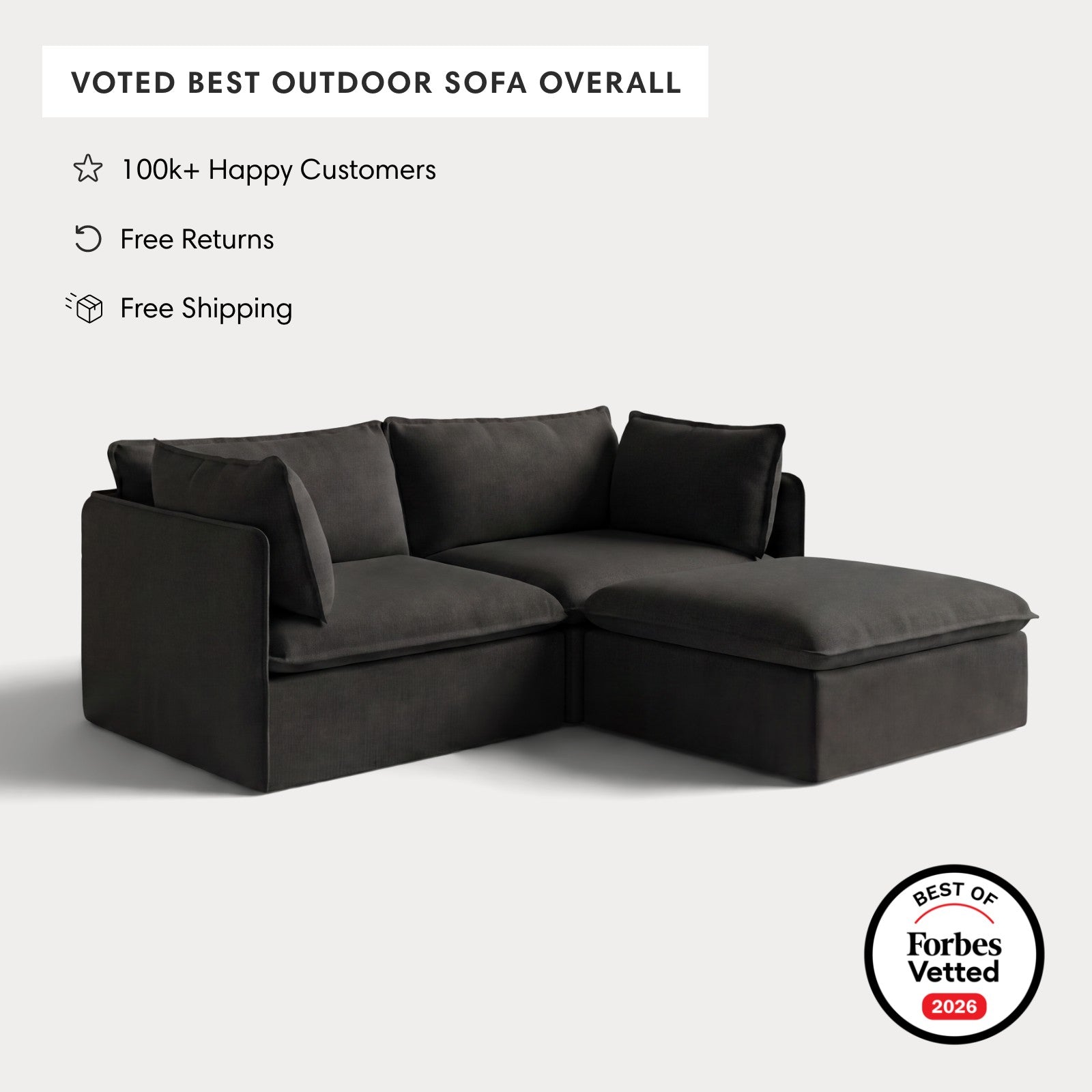 Modular Outdoor Washable 2-Seater Sectional | Classic Canvas in Charcoal