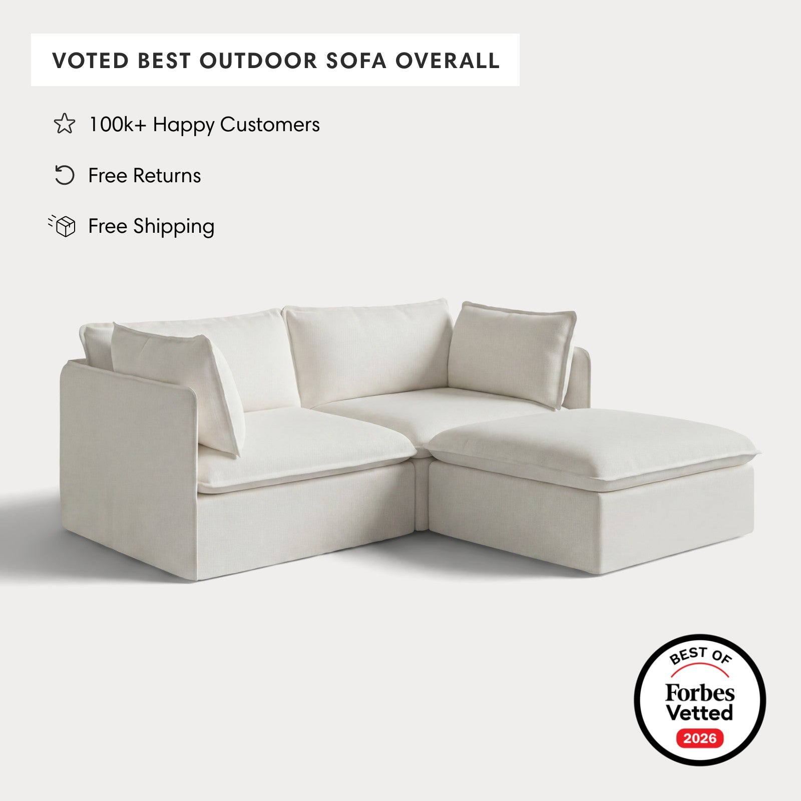 Modular Outdoor Washable 2-Seater Sectional | Classic Canvas in Cloud