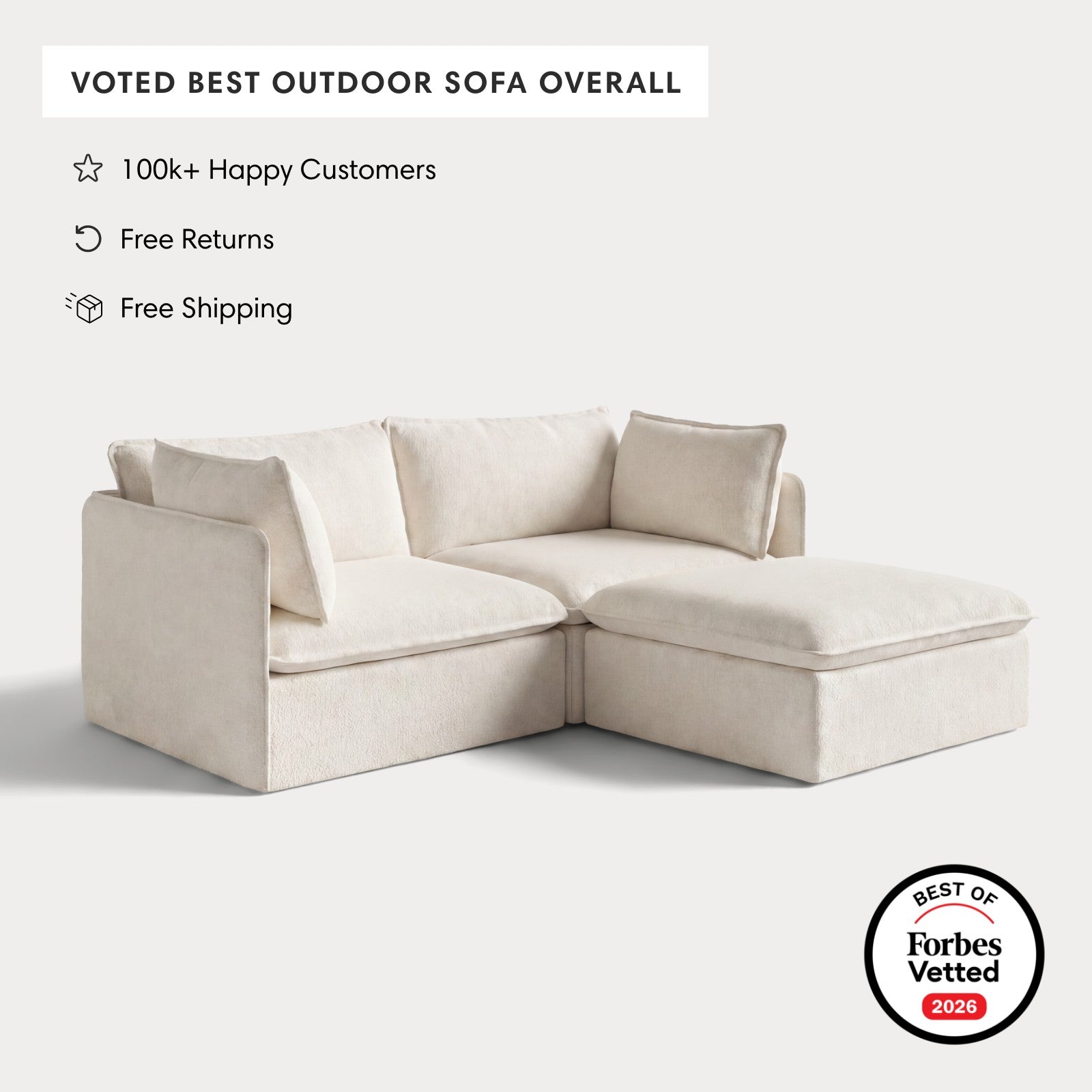 Modular Outdoor Washable 2-Seater Sectional | Alfresco Boucle in Creme