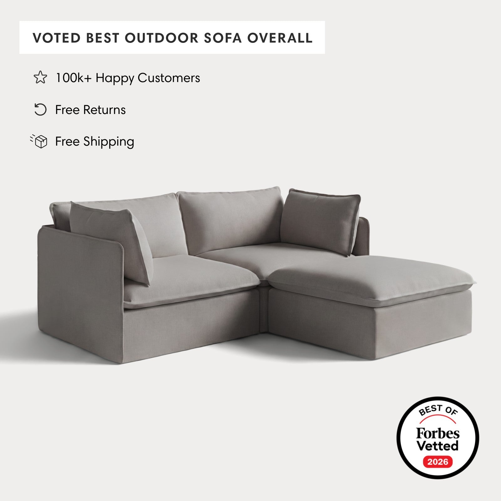 Modular Outdoor Washable 2-Seater Sectional | Nano Slubweave in Haze Gray