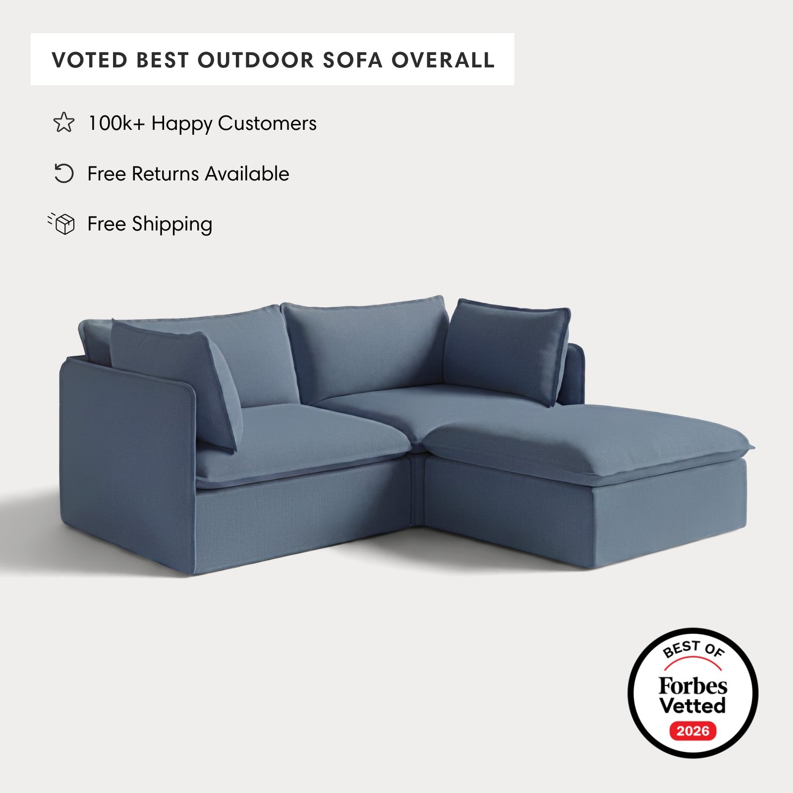 Modular Outdoor Washable 2-Seater Sectional | Classic Canvas in Ocean