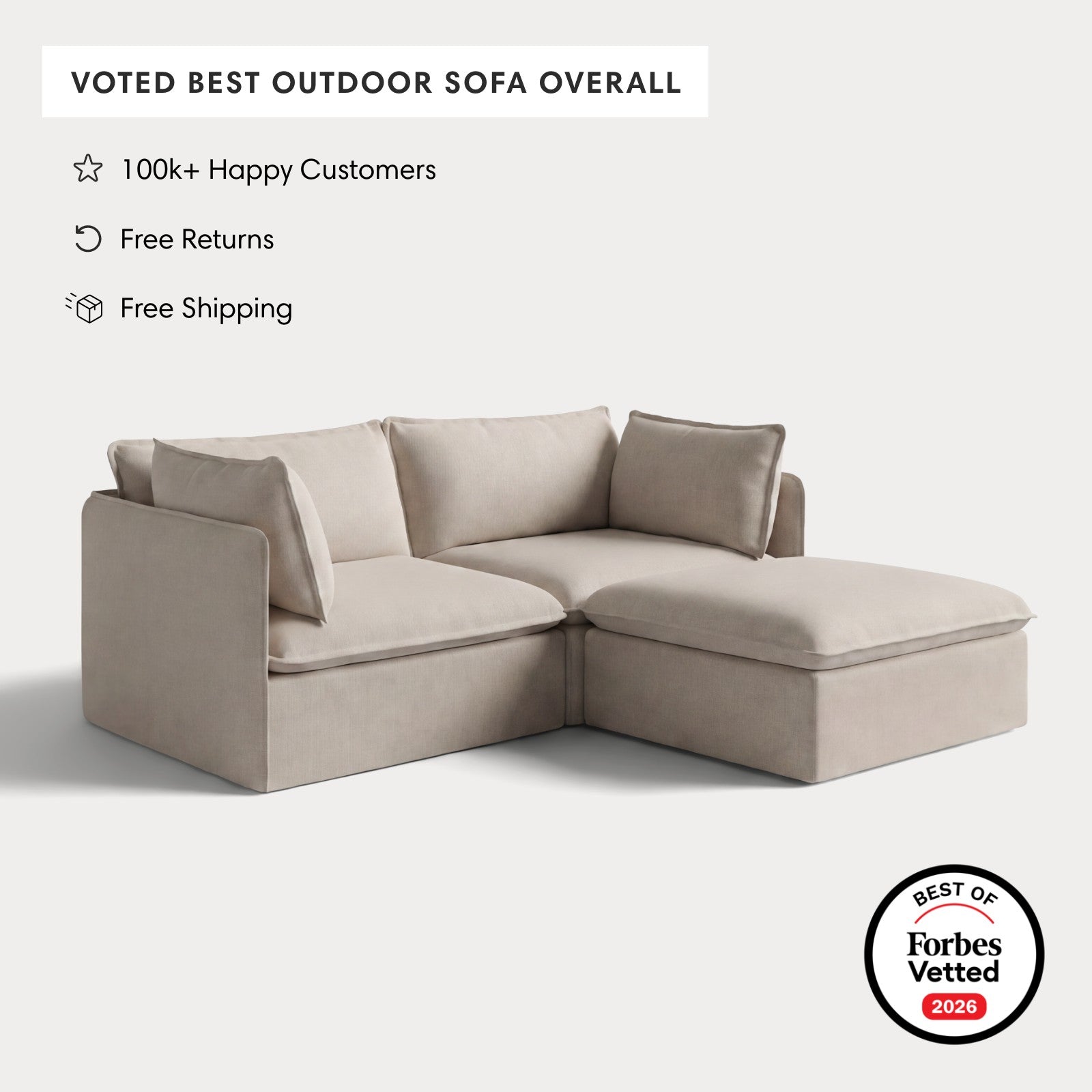 Modular Outdoor Washable 2-Seater Sectional | Classic Canvas in Sand