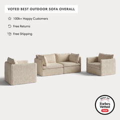 Modular Outdoor Washable 2-Seater Sofa + Armchair Set | Alfresco Boucle in Cashew
