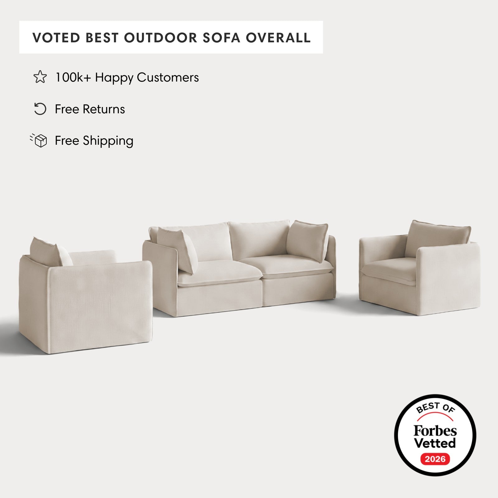 Modular Outdoor Washable 2-Seater Sofa + Armchair Set | Nano Slubweave in Chai