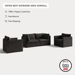 Modular Outdoor Washable 2-Seater Sofa + Armchair Set | Classic Canvas in Charcoal