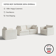 Modular Outdoor Washable 2-Seater Sofa + Armchair Set | Classic Canvas in Cloud