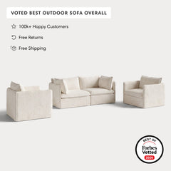 Modular Outdoor Washable 2-Seater Sofa + Armchair Set | Alfresco Boucle in Creme