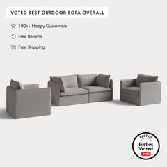 Modular Outdoor Washable 2-Seater Sofa + Armchair Set | Nano Slubweave in Haze Gray