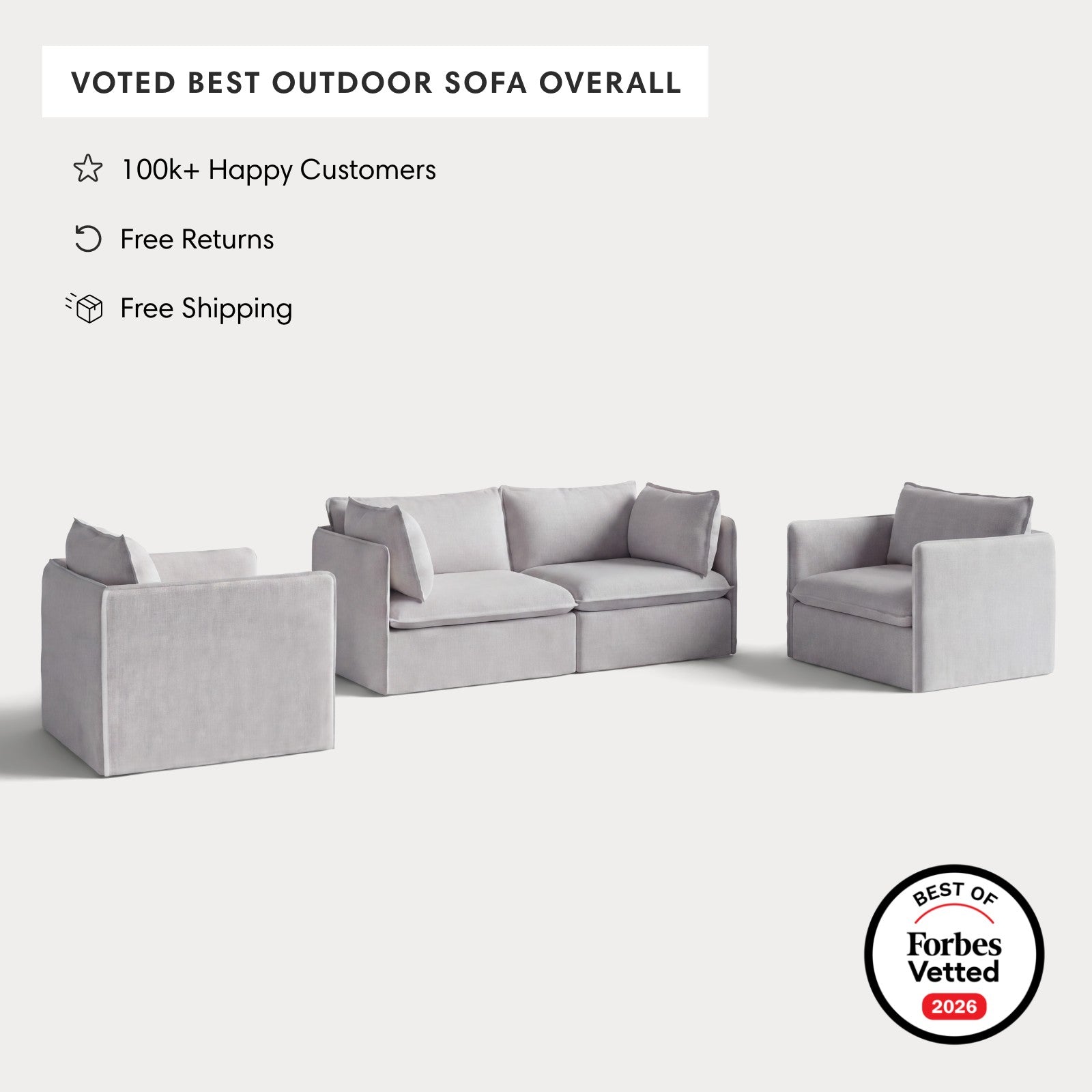 Modular Outdoor Washable 2-Seater Sofa + Armchair Set | Nano Slubweave in Mist