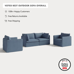 Modular Outdoor Washable 2-Seater Sofa + Armchair Set | Classic Canvas in Ocean