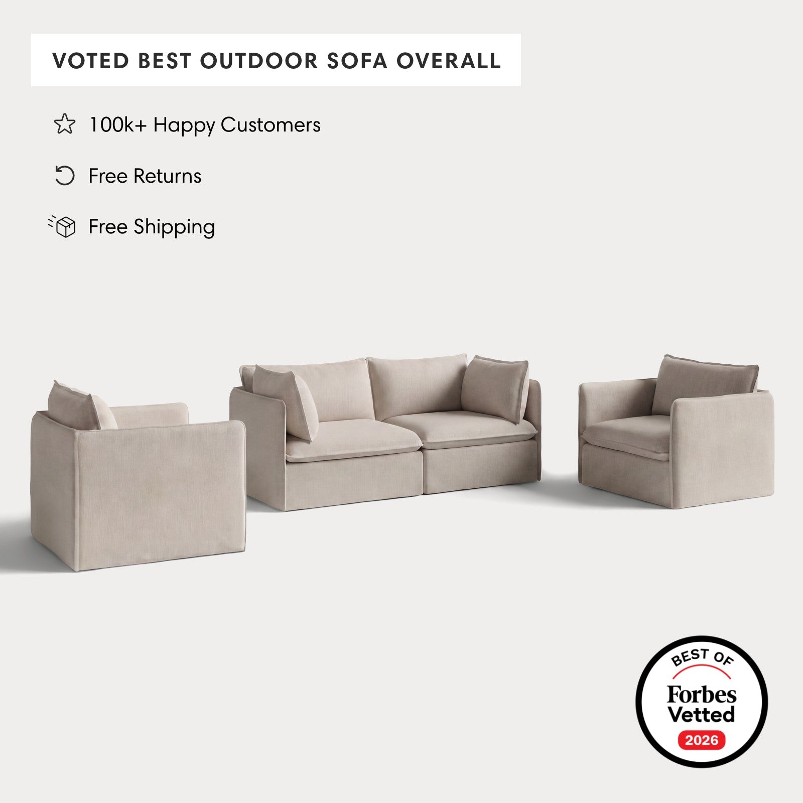 Modular Outdoor Washable 2-Seater Sofa + Armchair Set | Classic Canvas in Sand