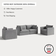 Modular Outdoor Washable 2-Seater Sofa + Armchair Set | Classic Canvas in Stone Gray