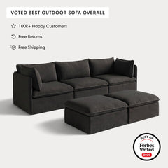 Modular Outdoor Washable 3-Seater + Bench Ottoman | Classic Canvas in Charcoal