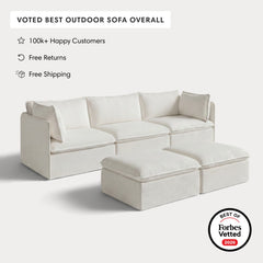 Modular Outdoor Washable 3-Seater + Bench Ottoman | Classic Canvas in Cloud