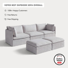 Modular Outdoor Washable 3-Seater + Bench Ottoman | Nano Slubweave in Mist