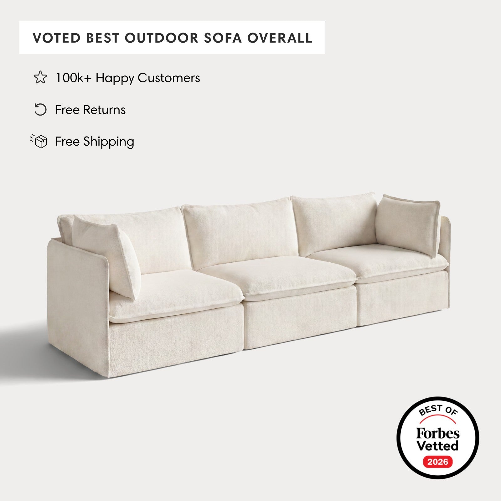 Modular Outdoor Washable 3-Seater | Alfresco Boucle in Creme