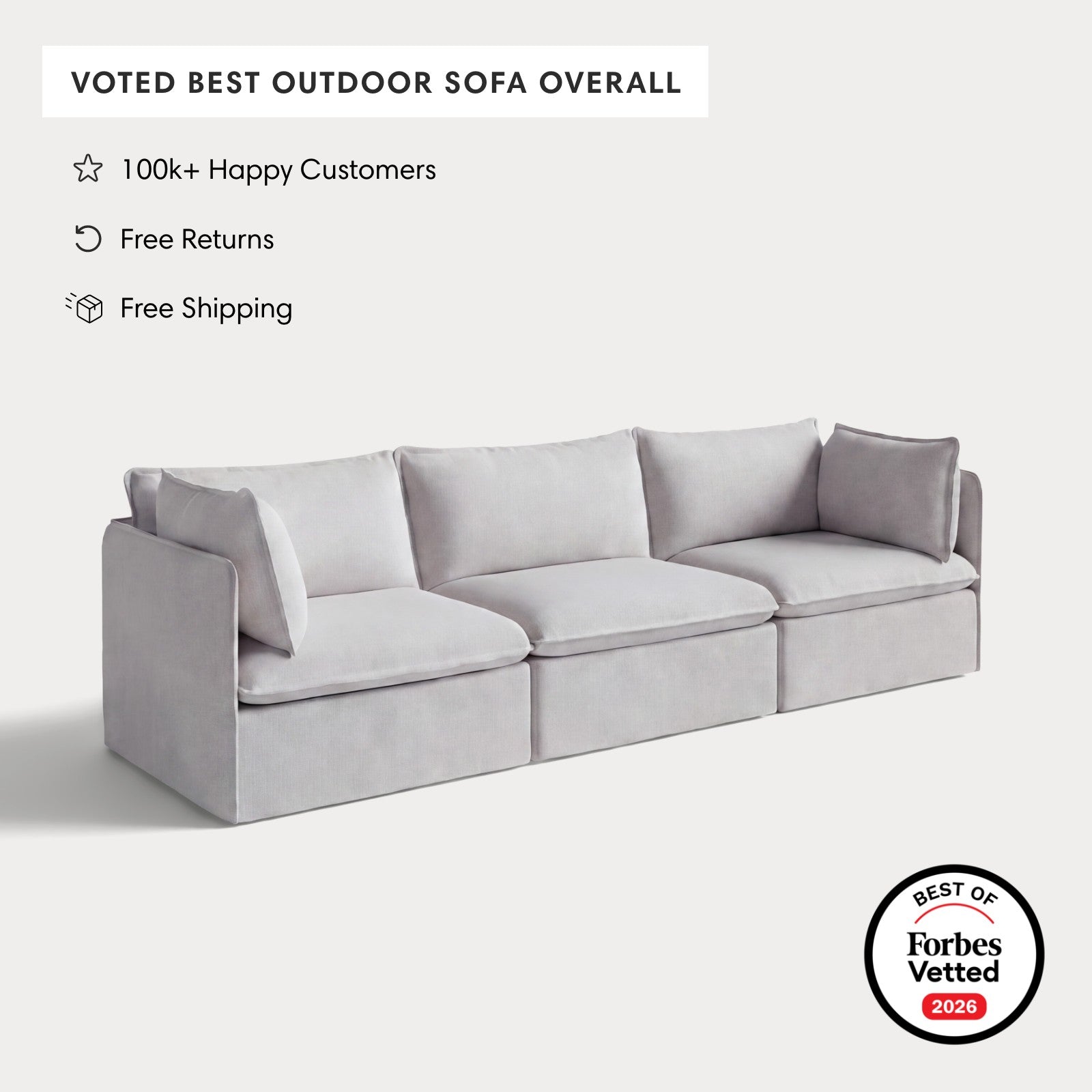 Modular Outdoor Washable 3-Seater | Nano Slubweave in Mist