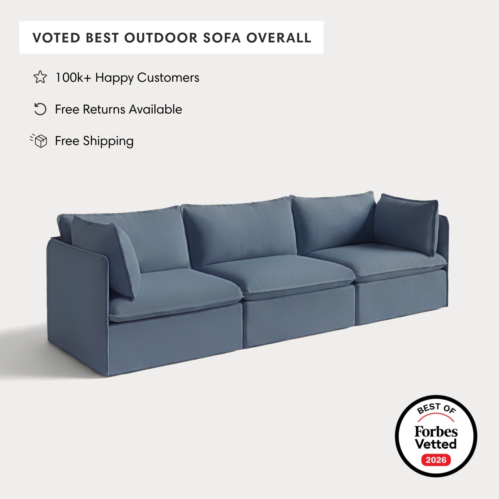 Modular Outdoor Washable 3-Seater | Classic Canvas in Ocean