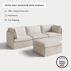 Modular Outdoor Washable 3-Seater + Ottoman | Nano Slubweave in Chai
