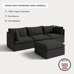 Modular Outdoor Washable 3-Seater + Ottoman | Classic Canvas in Charcoal