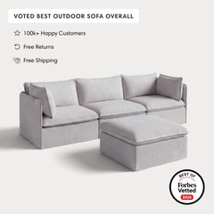 Modular Outdoor Washable 3-Seater + Ottoman | Nano Slubweave in Mist
