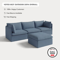 Modular Outdoor Washable 3-Seater + Ottoman | Classic Canvas in Ocean