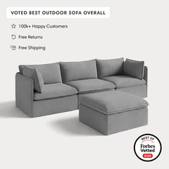Modular Outdoor Washable 3-Seater + Ottoman | Classic Canvas in Stone Gray