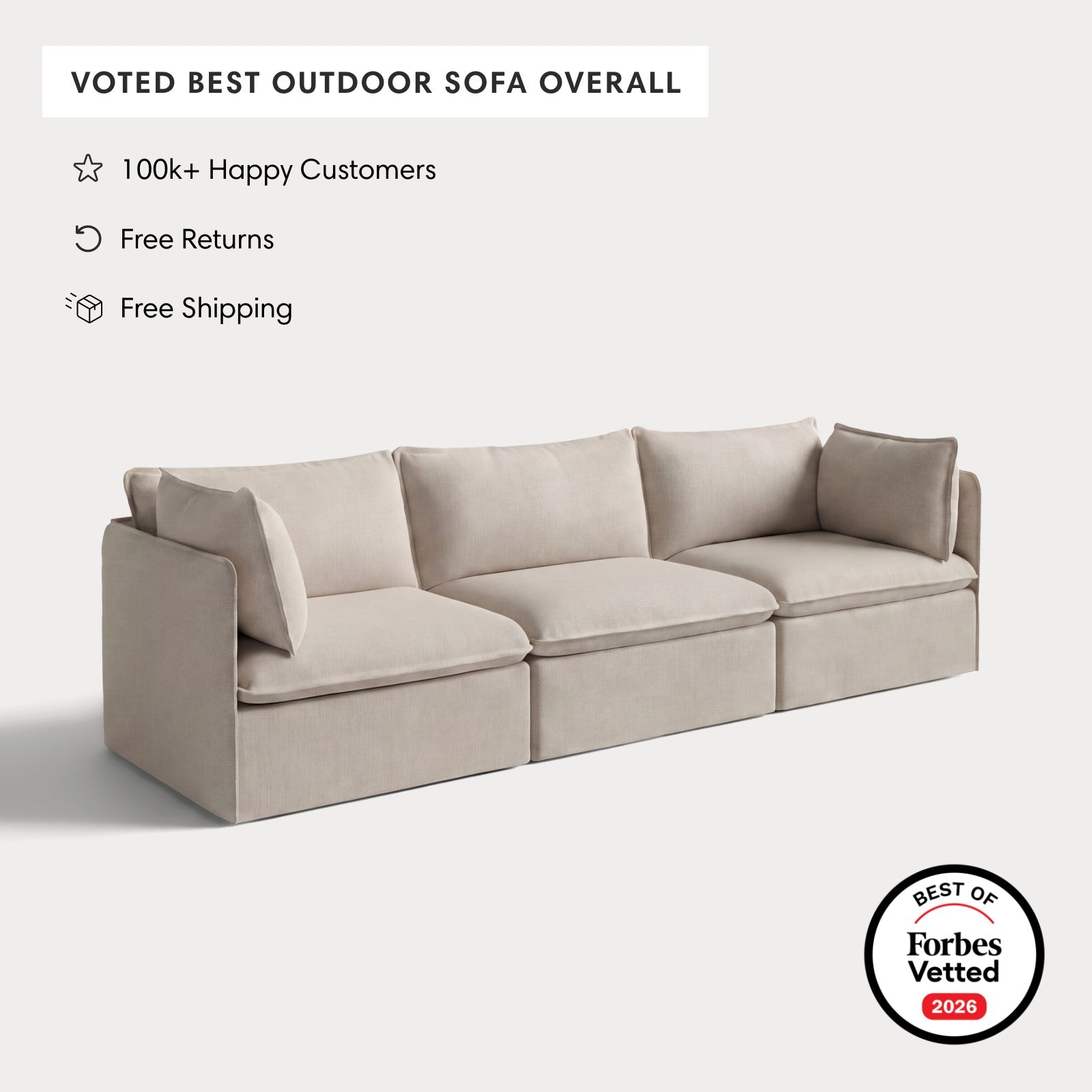 Modular Outdoor Washable 3-Seater | Classic Canvas in Sand