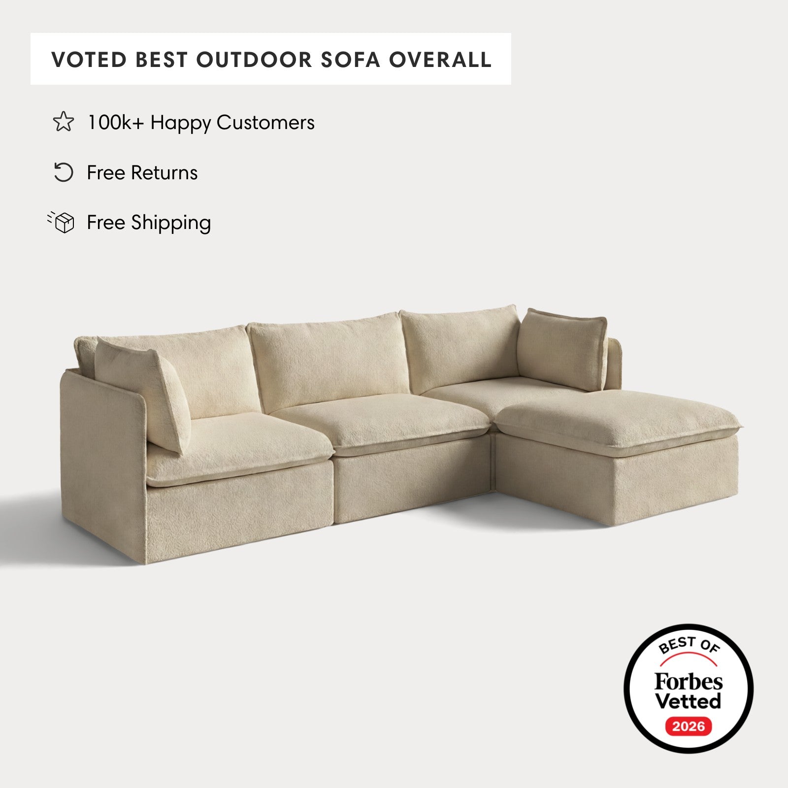 Modular Outdoor Washable 3-Seater Sectional | Alfresco Boucle in Cashew