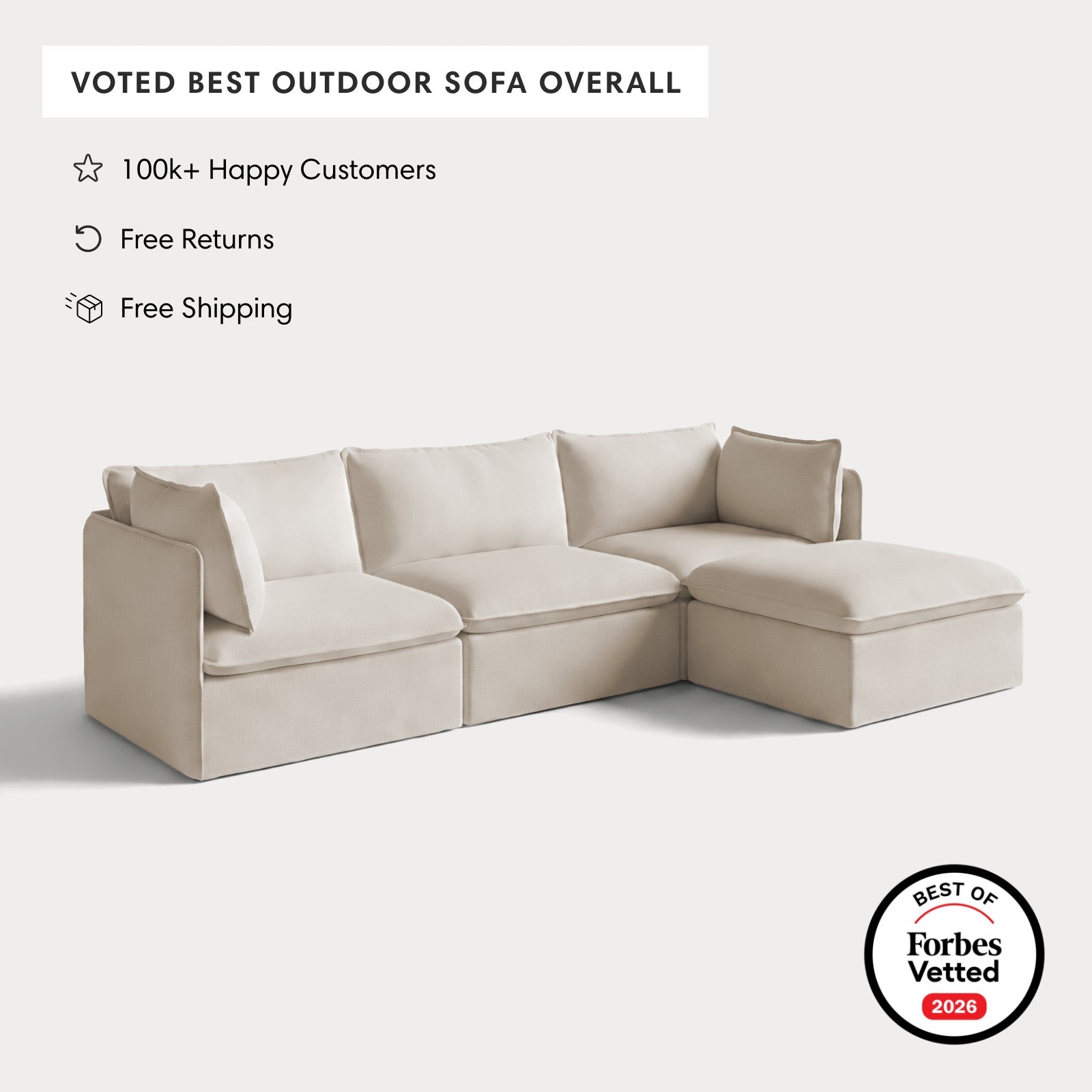 Modular Outdoor Washable 3-Seater Sectional | Nano Slubweave in Chai