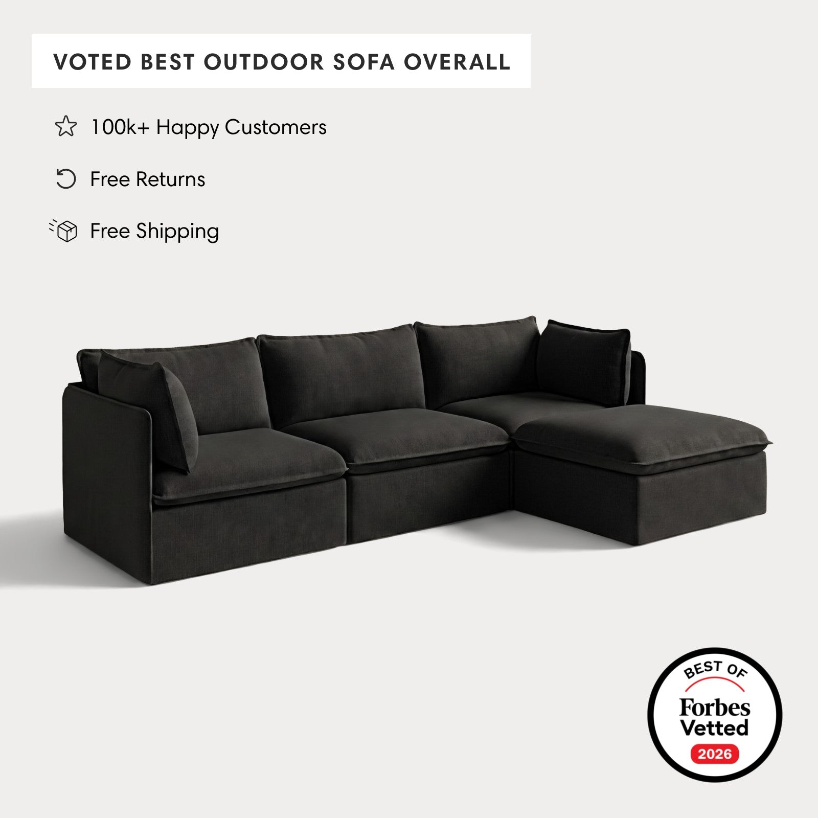 Modular Outdoor Washable 3-Seater Sectional | Classic Canvas in Charcoal