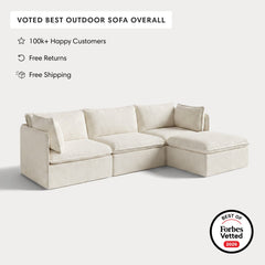 Modular Outdoor Washable 3-Seater Sectional | Alfresco Boucle in Creme