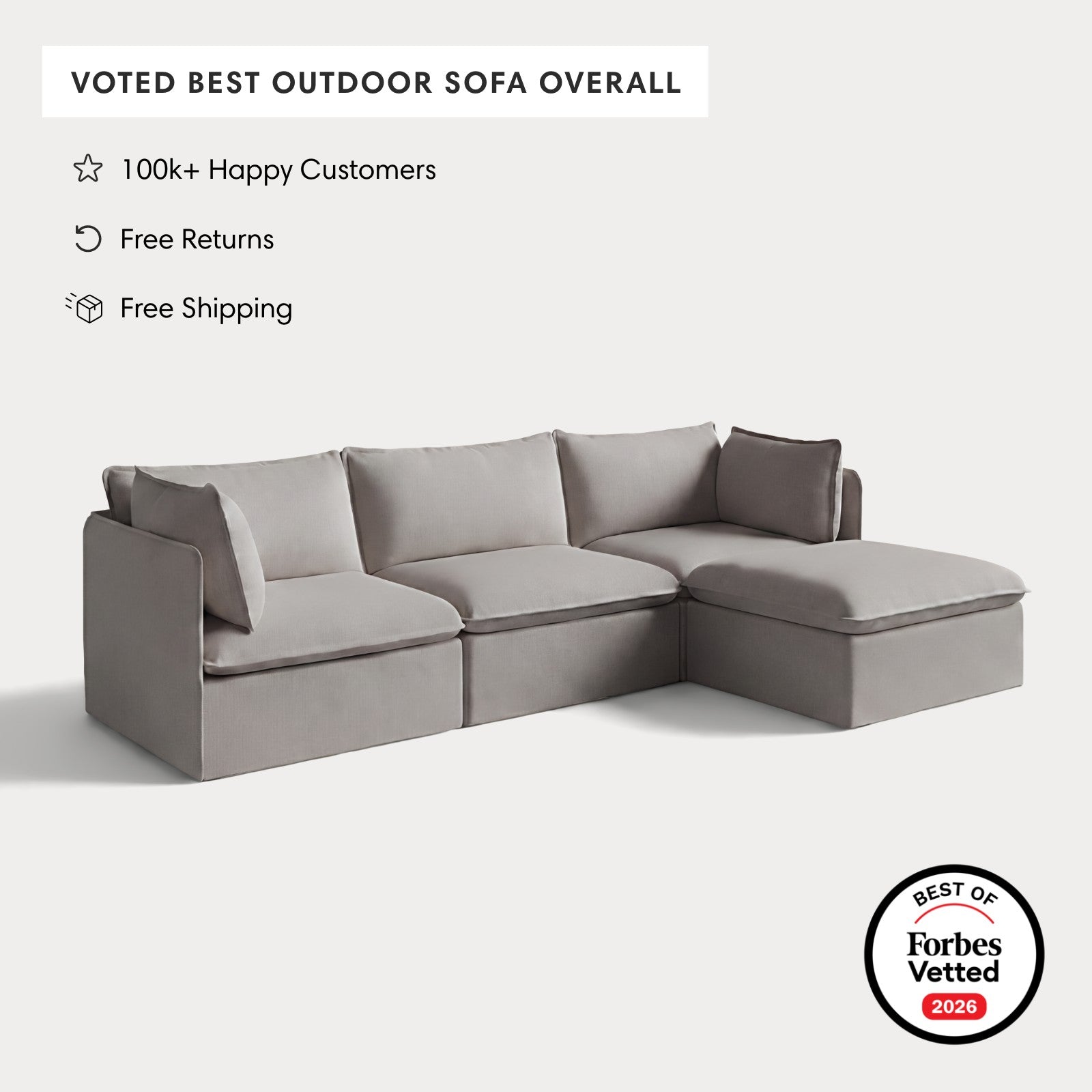 Modular Outdoor Washable 3-Seater Sectional | Nano Slubweave in Haze Gray