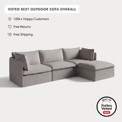 Modular Outdoor Washable 3-Seater Sectional | Nano Slubweave in Haze Gray