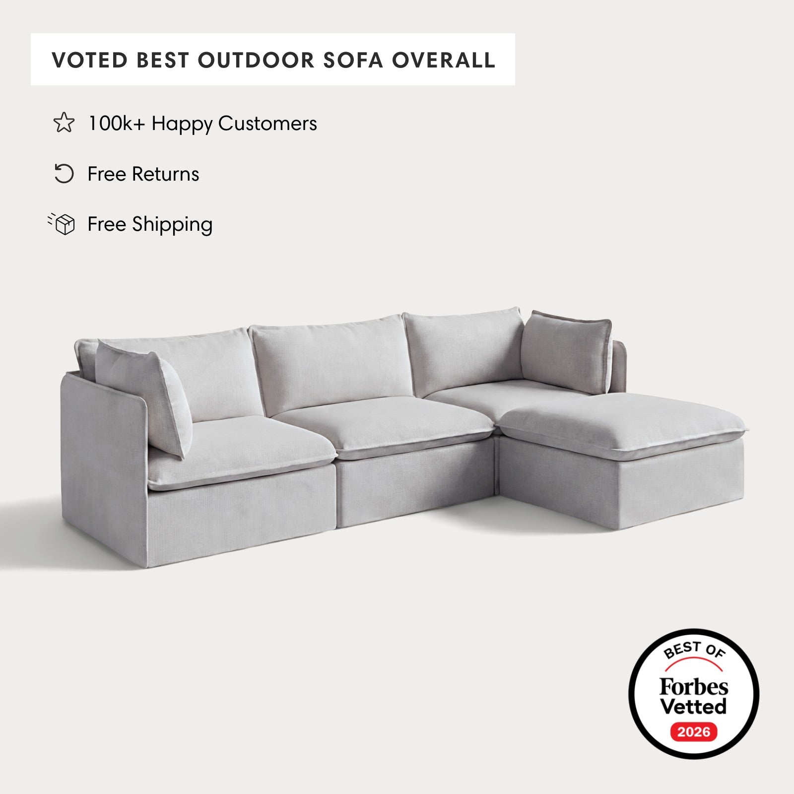 Modular Outdoor Washable 3-Seater Sectional | Nano Slubweave in Mist