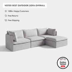 Modular Outdoor Washable 3-Seater Sectional | Nano Slubweave in Mist