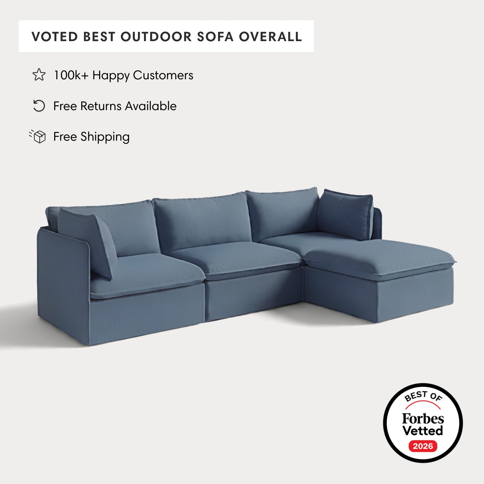 Modular Outdoor Washable 3-Seater Sectional | Classic Canvas in Ocean