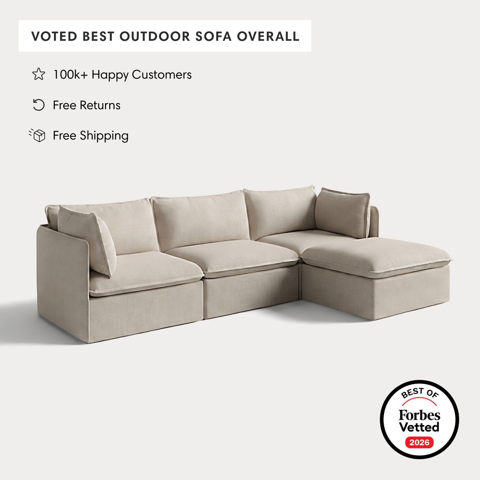 Modular Outdoor Washable 3-Seater Sectional | Classic Canvas in Sand