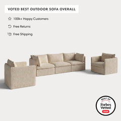 Modular Outdoor Washable 3-Seater Sofa + Armchair Set | Alfresco Boucle in Cashew