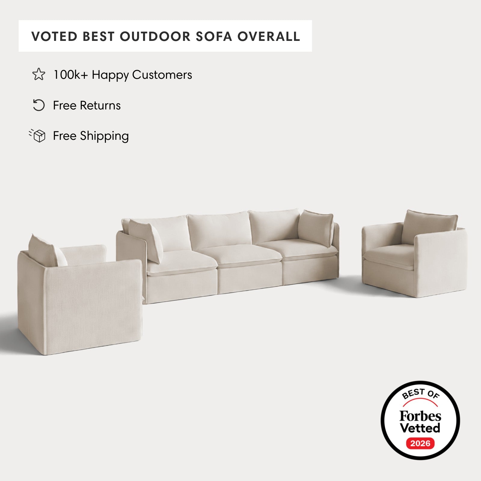 Modular Outdoor Washable 3-Seater Sofa + Armchair Set | Nano Slubweave in Chai