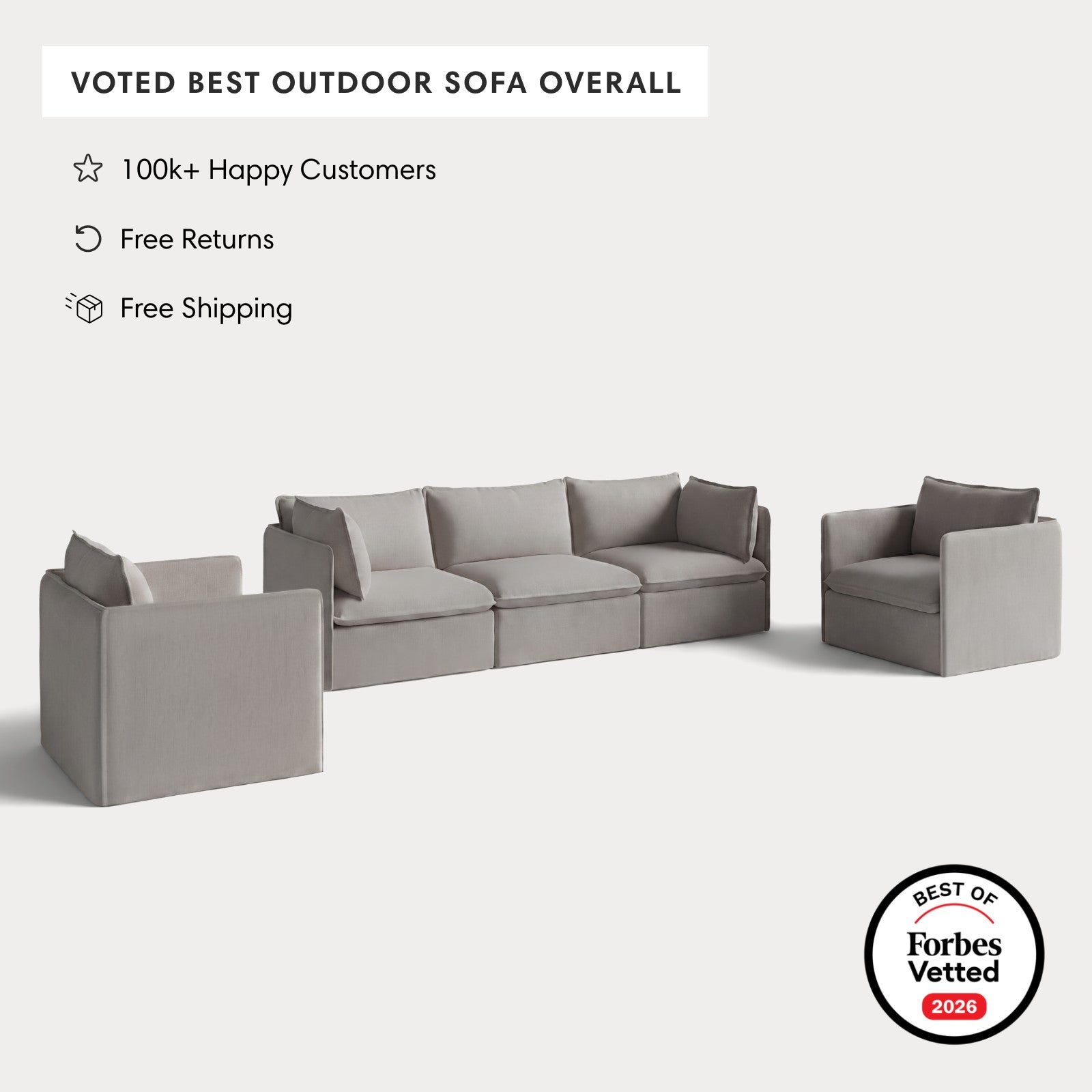 Modular Outdoor Washable 3-Seater Sofa + Armchair Set | Nano Slubweave in Haze Gray