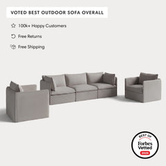 Modular Outdoor Washable 3-Seater Sofa + Armchair Set | Nano Slubweave in Haze Gray