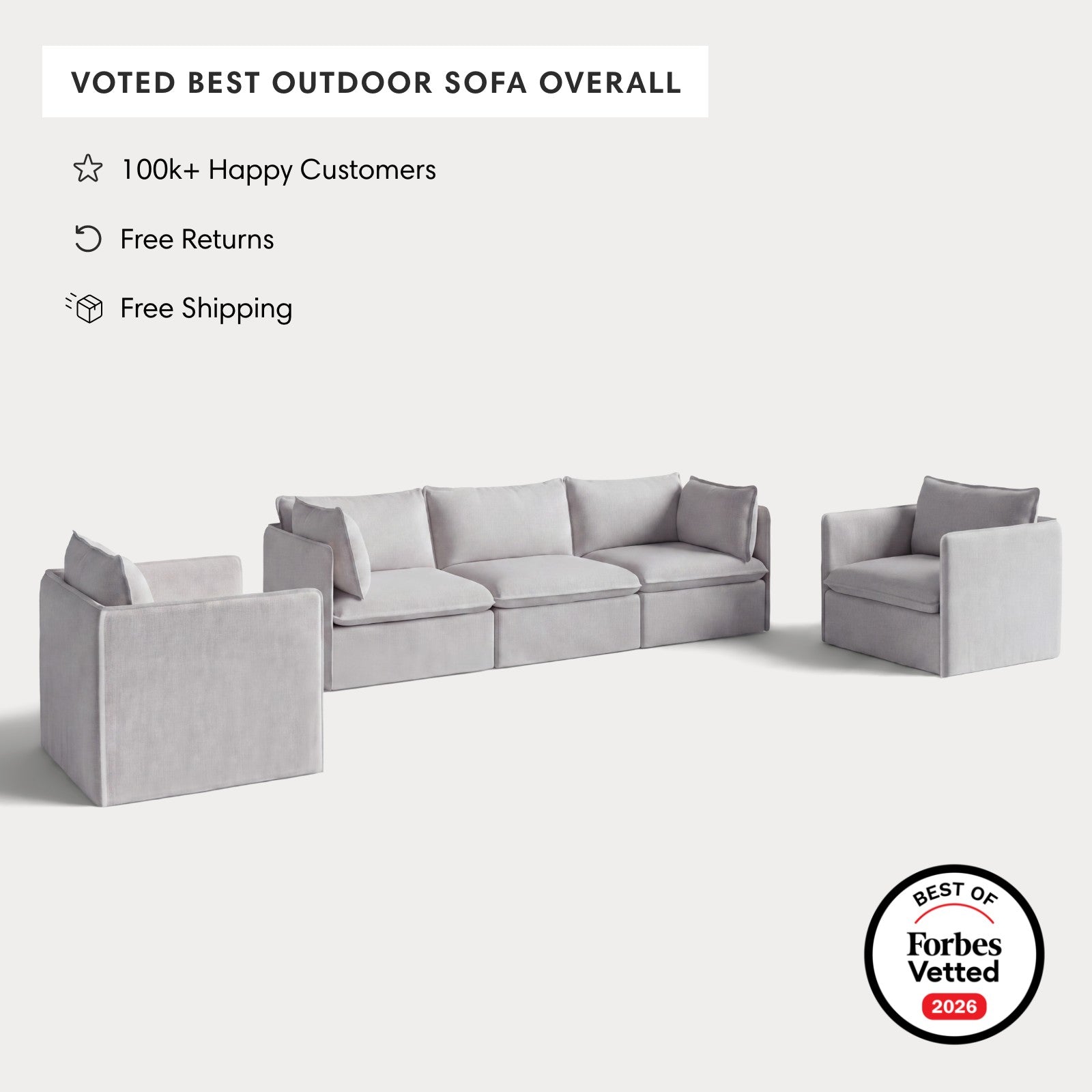 Modular Outdoor Washable 3-Seater Sofa + Armchair Set | Nano Slubweave in Mist