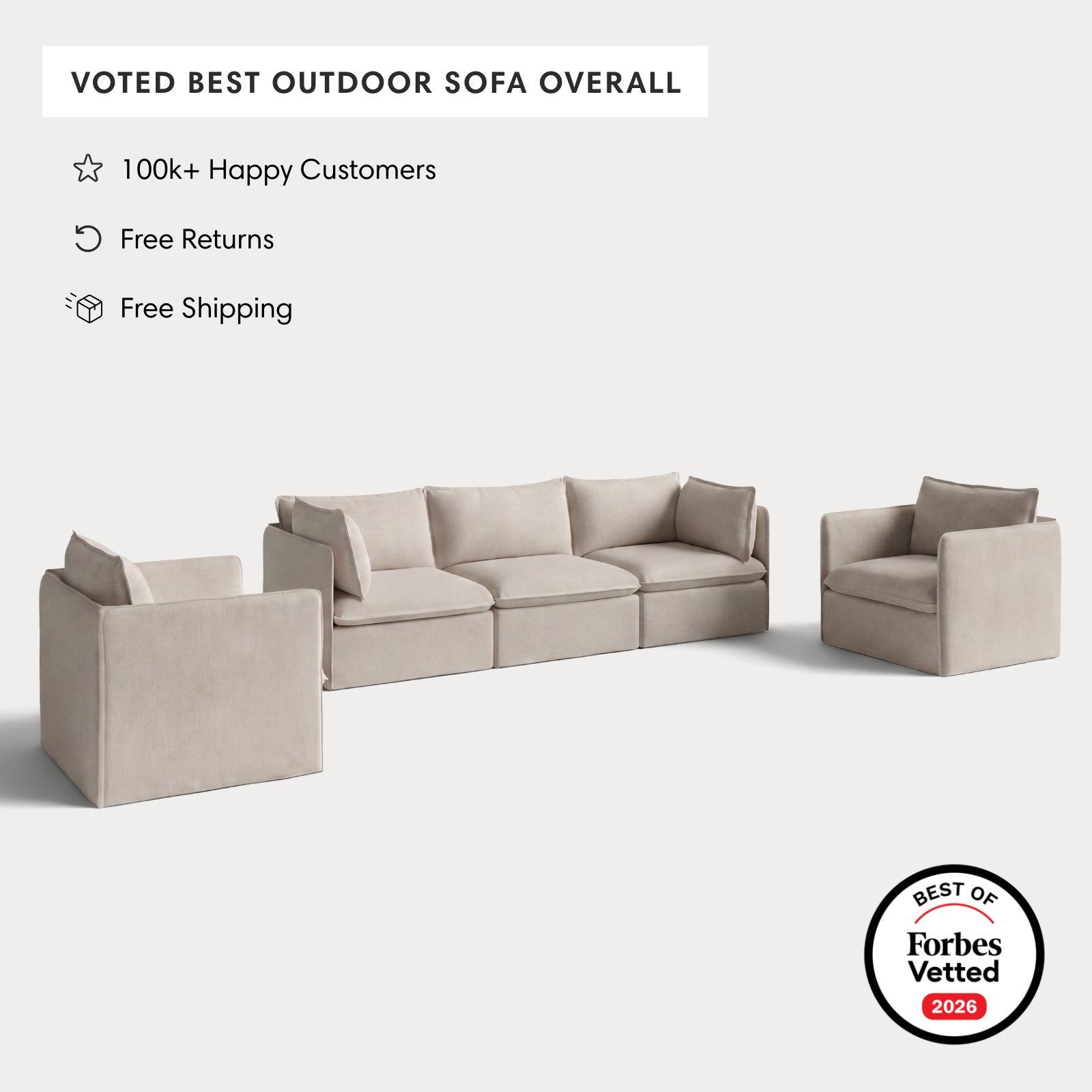 Modular Outdoor Washable 3-Seater Sofa + Armchair Set | Classic Canvas in Sand
