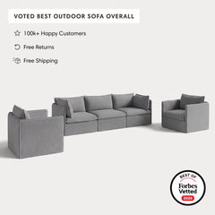 Modular Outdoor Washable 3-Seater Sofa + Armchair Set | Classic Canvas in Stone Gray