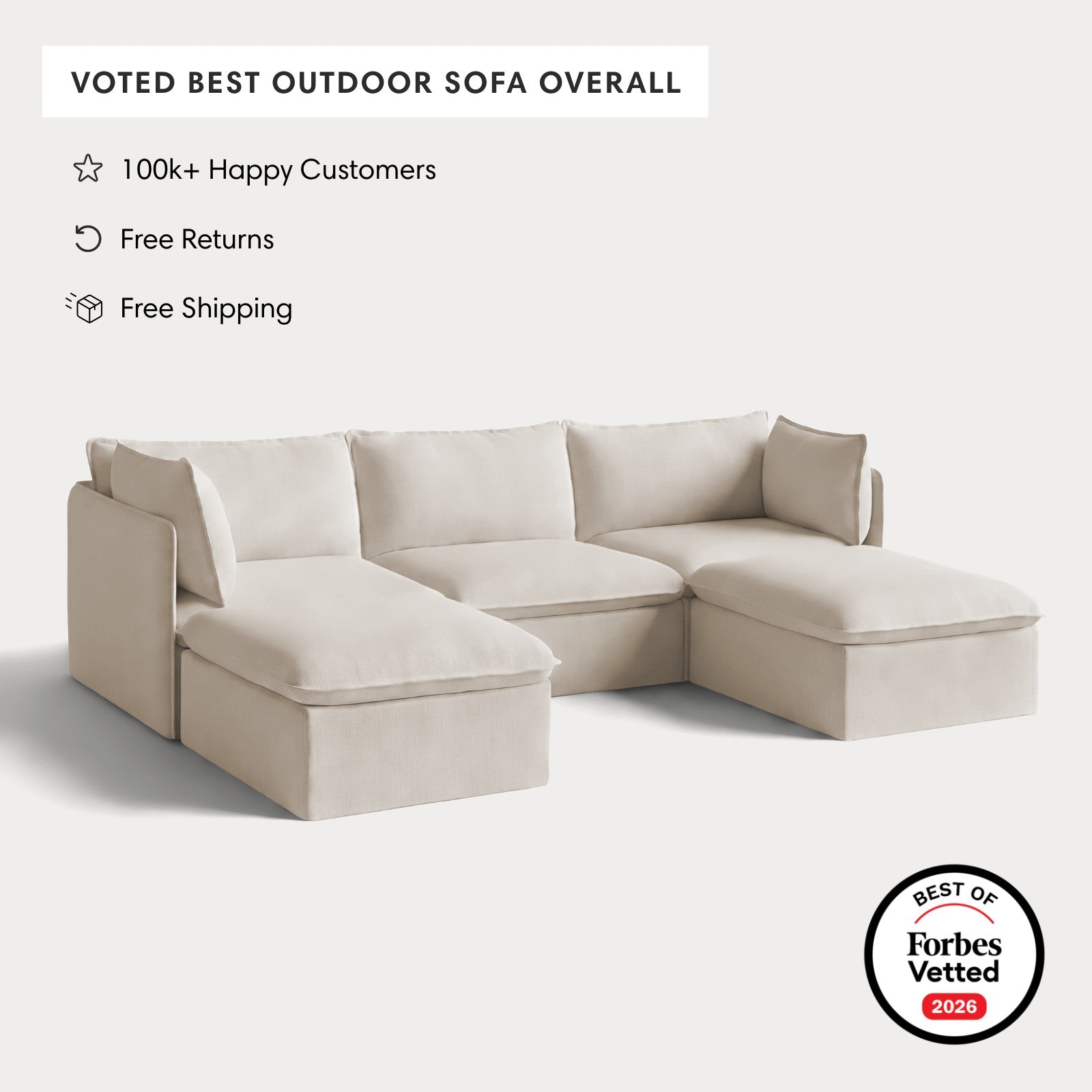 Modular Outdoor Washable 3-Seater U-Sectional | Nano Slubweave in Chai