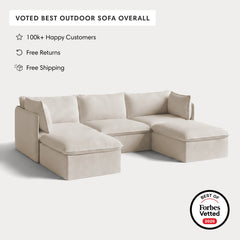 Modular Outdoor Washable 3-Seater U-Sectional | Nano Slubweave in Chai