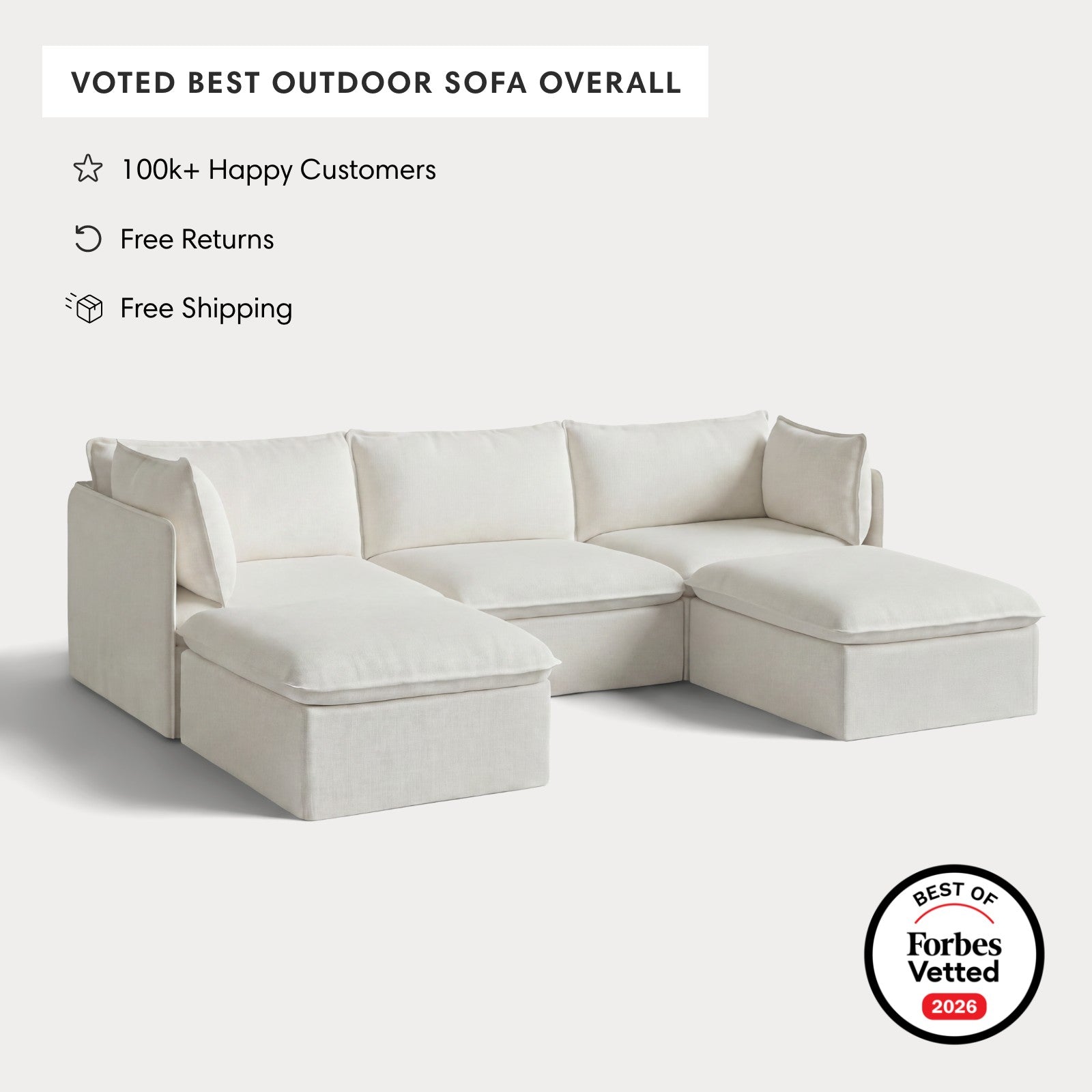 Modular Outdoor Washable 3-Seater U-Sectional | Classic Canvas in Cloud