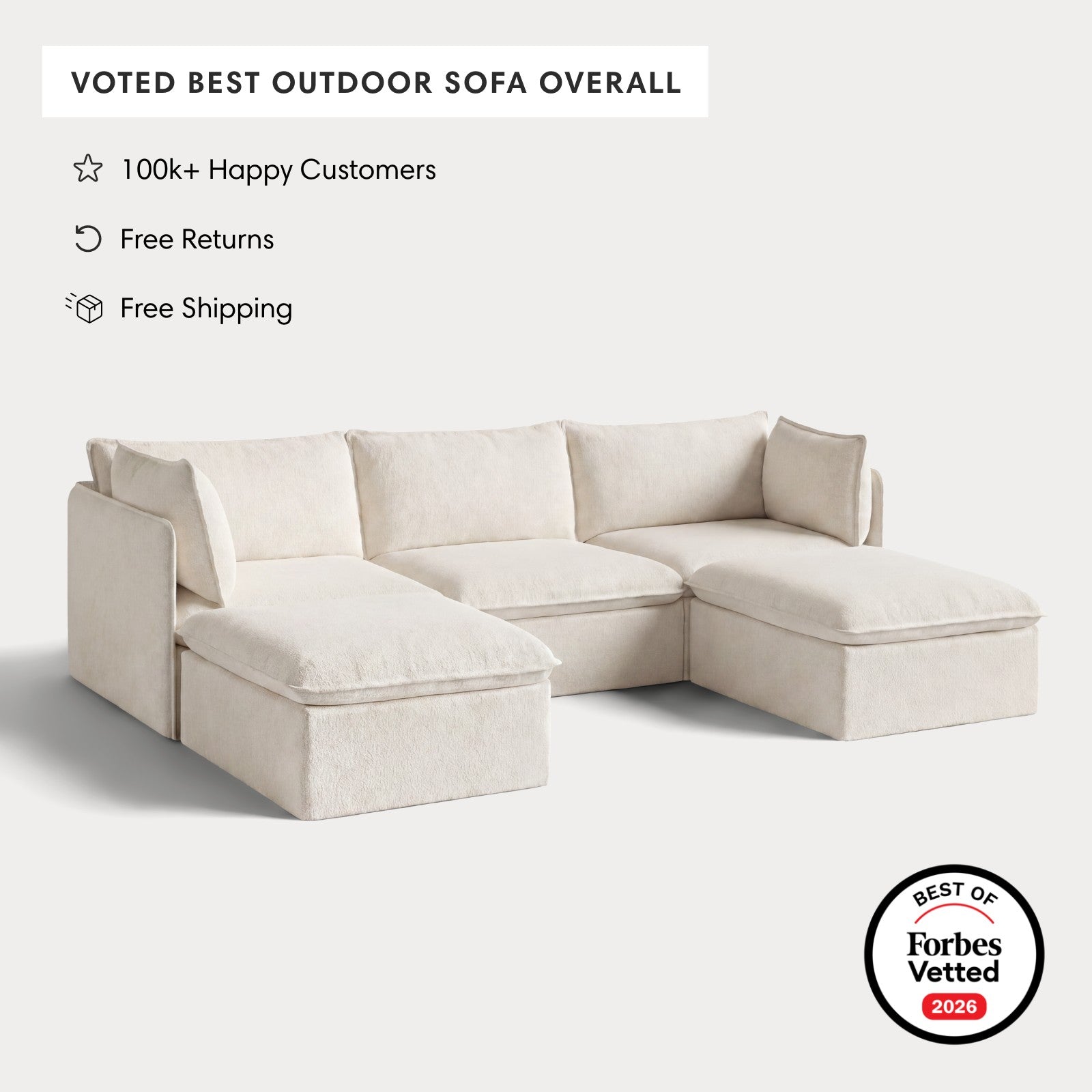 Modular Outdoor Washable 3-Seater U-Sectional | Alfresco Boucle in Creme